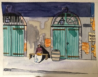 Praline Lady in the Quarter | Watercolor Painting by Louisiana Artist Kristi C Jones New Orleans Louisiana French Quarter Art southern Candy