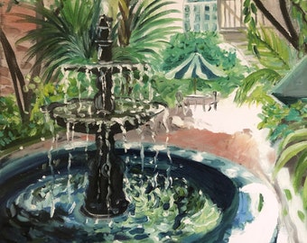 French Quarter Fountain | 8 x 10 or 11 x 14 inch Signed PRINT | New Orleans Louisiana | courtyard tropical art famous place art