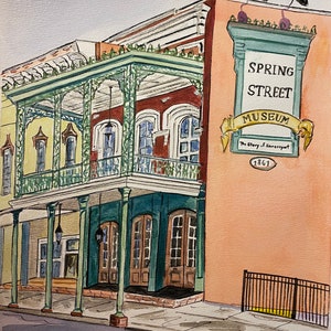 Spring Street Museum | 11 x 14 print of Signed Watercolor Painting by Louisiana Artist Kristi C Jones Shreveport Louisiana History