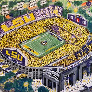 Tiger Stadium | 3 sizes available Signed Print | LSU college football Baton Rouge Louisiana | art sports purple gold sports art
