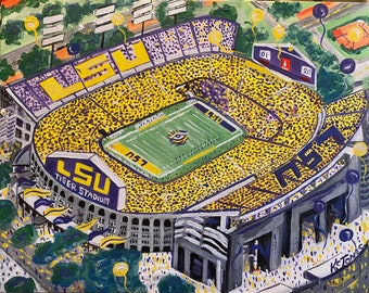 Tiger Stadium | 3 sizes available Signed Print | LSU college football Baton Rouge Louisiana | art sports purple gold sports art