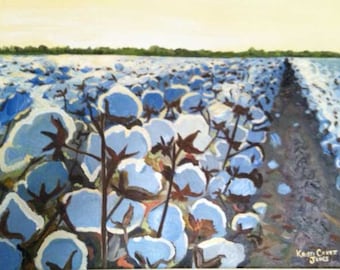 Cotton in the Light | impressionist art PRINT | cotton bolls and field | Louisiana farm rural