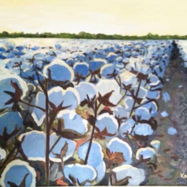 Cotton in the Light | impressionist art PRINT | cotton bolls and field | Louisiana farm rural