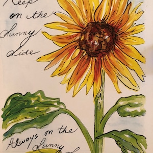 Keep on the Sunny Side! | 8 x 10 inch Signed small Print of Watercolor painting sunflower farm flower French country decor yellow Louisiana