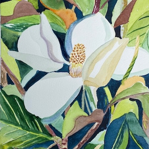 Magnolia Bloom | Print of a Watercolor Painting | 9 X 12 Signed | southern flower botanical still life white Louisiana Mississippi