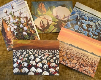 Biglietti di auguri di Cotton Bolls / K C Jones Louisiana biglietti di auguri vuoti con buste fattoria campagna campo sud Mississippi Alabama