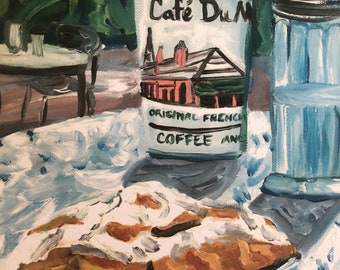 Iced Coffee & Beignets | 8 x 10 inch Print of Oil Painting Louisiana cuisine food still life restaurant New Orleans French Quarter art