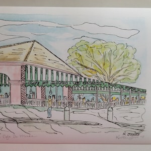 Cafe du Monde - Print of Watercolor and Ink Painting by Louisiana Artist Kristi Jones