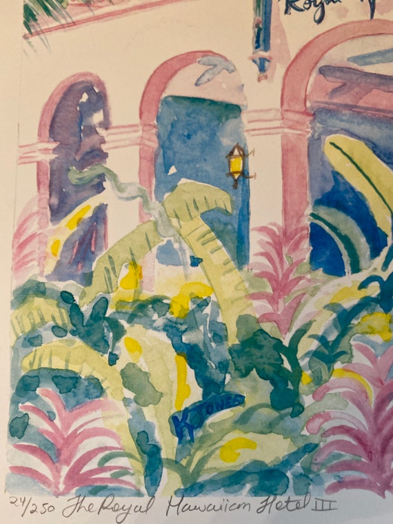 ロイヤルハワイアンホテル | 9 x 12インチ 水彩画のサイン入りプリント