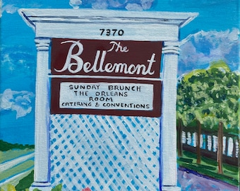The Bellemont | acrylic painting of the historic Baton Rouge Louisiana hotel | southern architecture lattice sign art