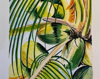 Coqueiro | 11 x 14 polegadas Imprimir folhas de palmeira Jardim tropical botânico árvore ilha arte