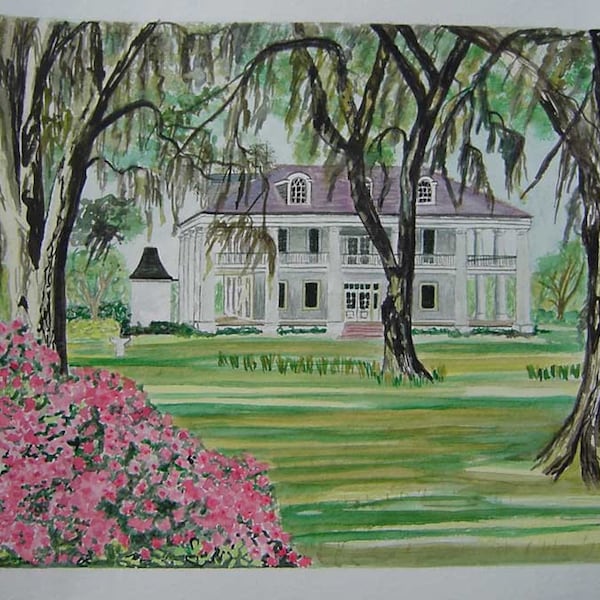 Houmas House  | TreASurY IteM | Signed Watercolor Print | 11 x 14 inches | antebellum plantation historical home columns southern south art