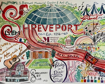 The Arts of Shreveport | 11 x 14 Signed Print | Louisiana watercolor Louisiana Hayride Centenary College symphony art break