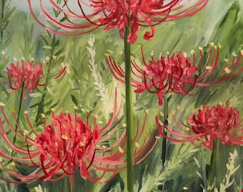 Spinnen Lilien und Rosmarin | Drucken 8 X 10 Zoll | Louisiana Künstler Kristi Jones | Impressionistische Malerei | fallen Herbstblumen Kunst
