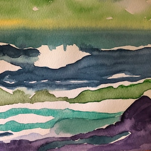 Oregon Coast | Watercolor Painting | 8 x 12 inch art seashore seascape coastline coast coast waves beach ocean Christmas gift
