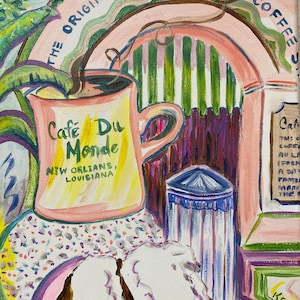 IJskoffie en beignets | 11 x 14 inch print Cafe Du Monde Louisiana keuken eten stilleven restaurant New Orleans French Quarter