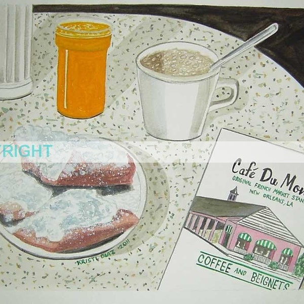 Beignets for Breakfast - TReaSurY ItEm - 8 X 10 inch Signed Art Print Cafe Du Monde New Orleans Louisiana Art French Quarter food and drink