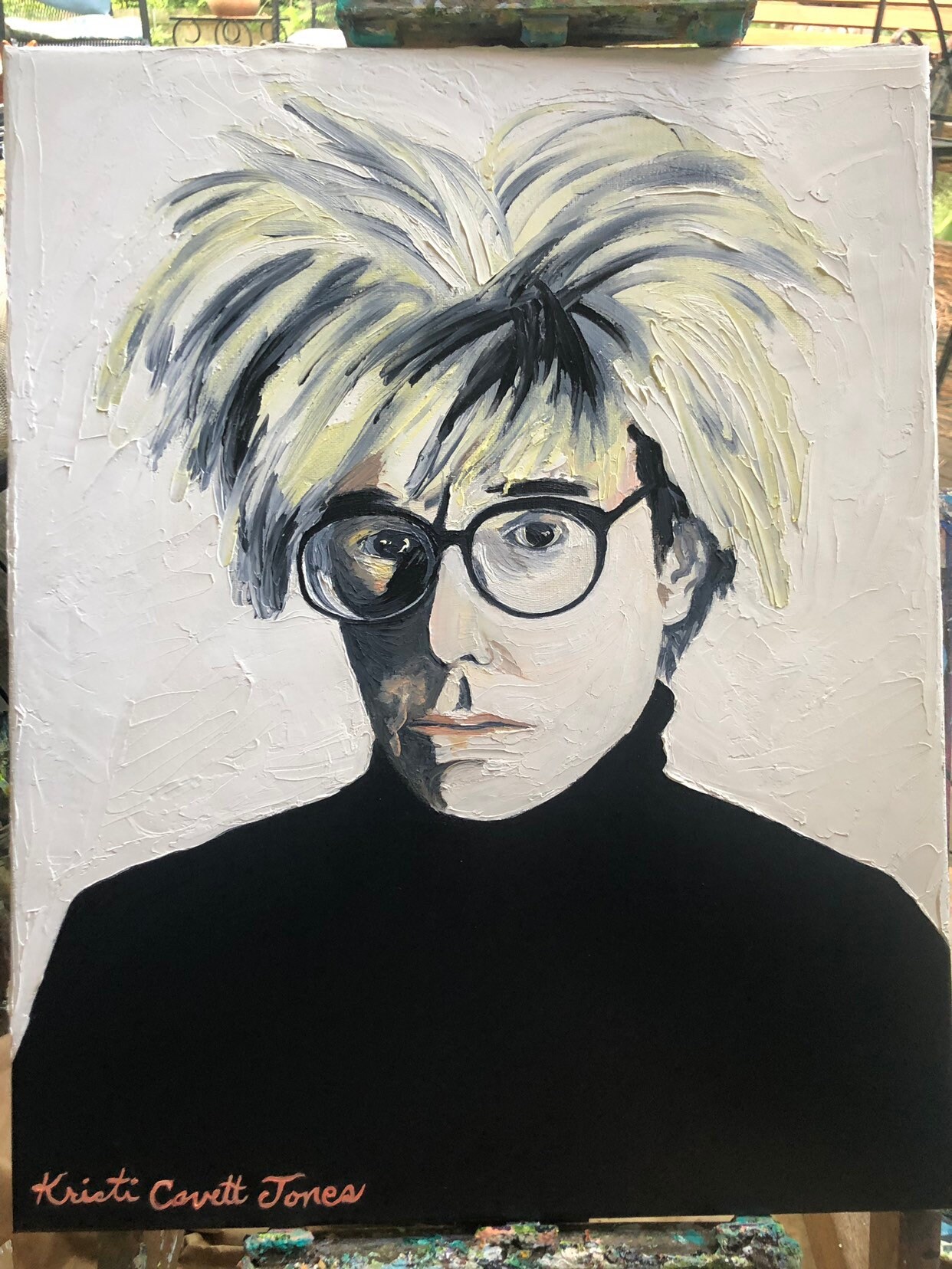 アメリカ油彩 アンディ・ウォーホル「人物」サイン F6額装済み 肉筆