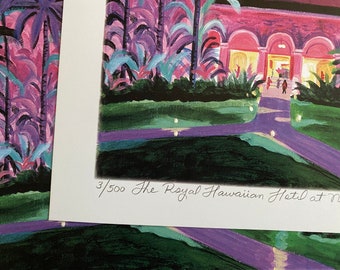 ロイヤルハワイアンホテルの夜景 | 11 x 14 水彩画のサイン入り