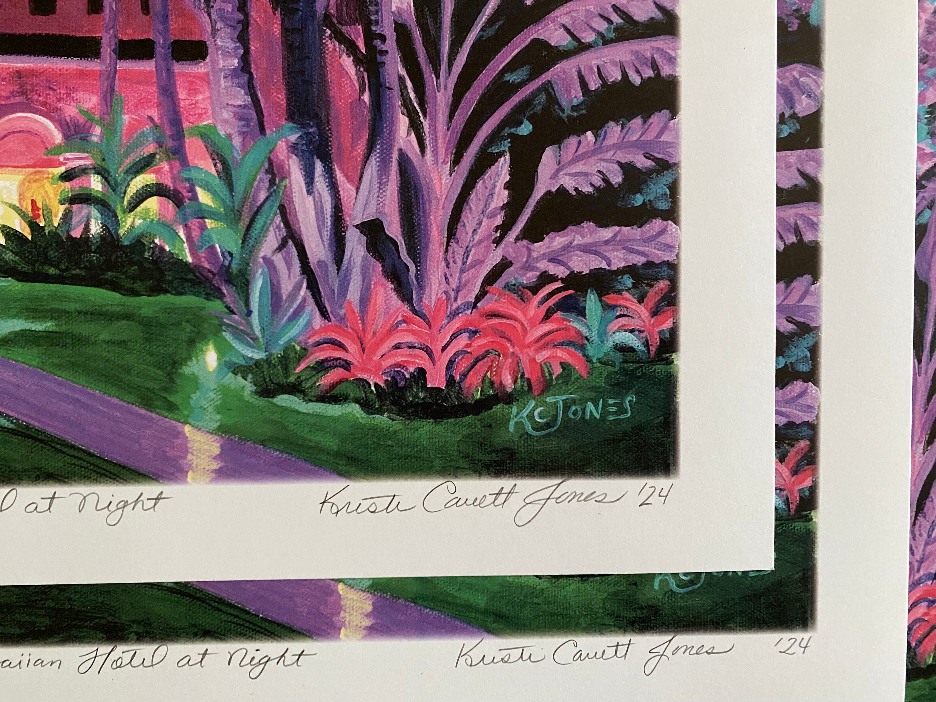 ロイヤルハワイアンホテルの夜景 | 11 x 14 水彩画のサイン入り