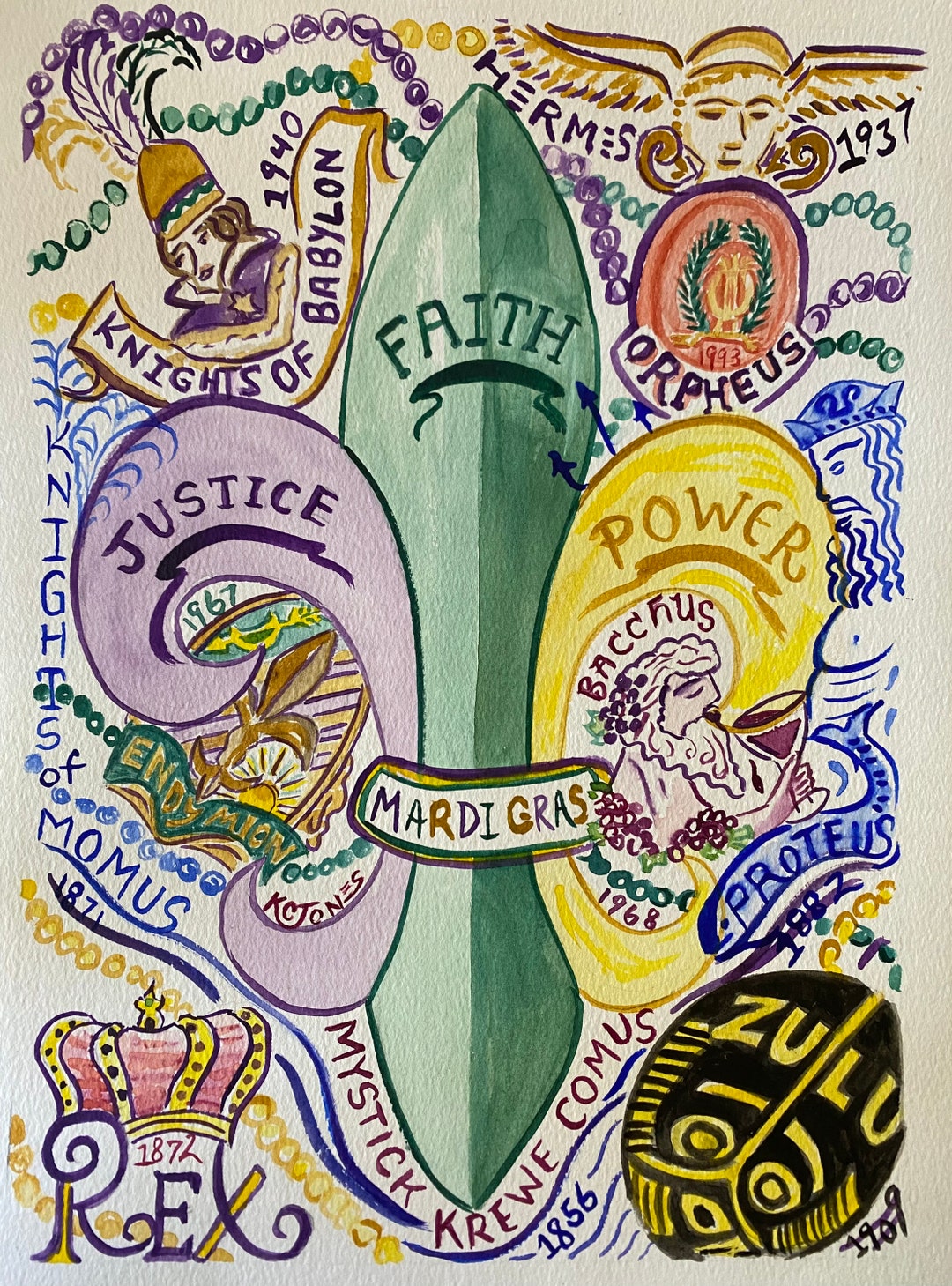 Mardi Gras Krewes 8 X 10 Inch Watercolor PRINT by Louisiana Etsy