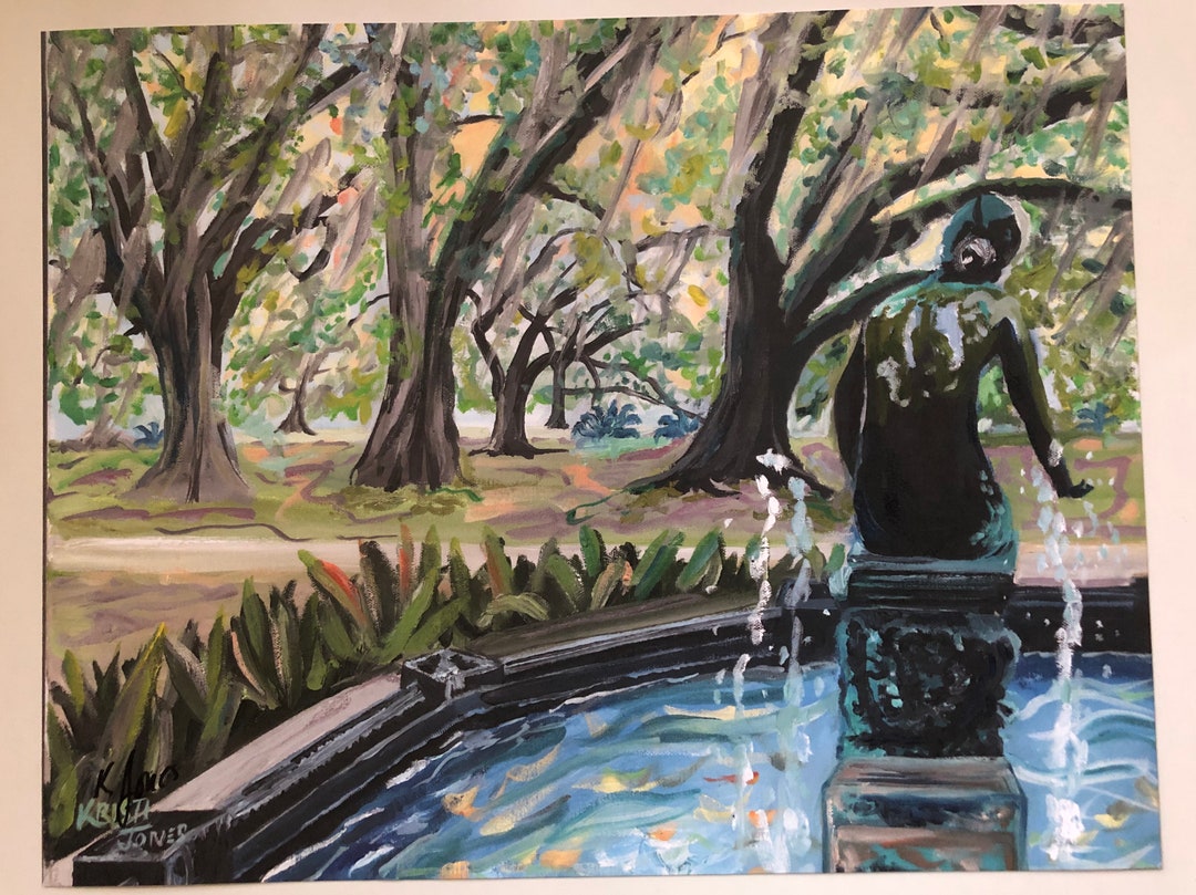 Owen/Butler Fountain | 11 x 14 Signed PRINT | French Quarter New Orleans Louisiana | city park tropical art famous place live Oak trees