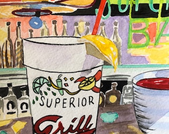 SUPERIOR GRILL X 10 or 11 X 14 Print of Watercolor Painting - Main Image