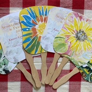 Sunflower Trail & Festival | Hand Held Fan 7 x 13 inch Print of Watercolor farm flower field  farmhouse county Gilliam, Louisiana