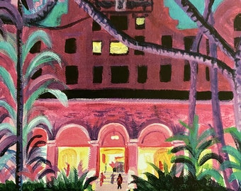 ロイヤルハワイアンホテルの夜景 | 11 x 14 水彩画のサイン入り