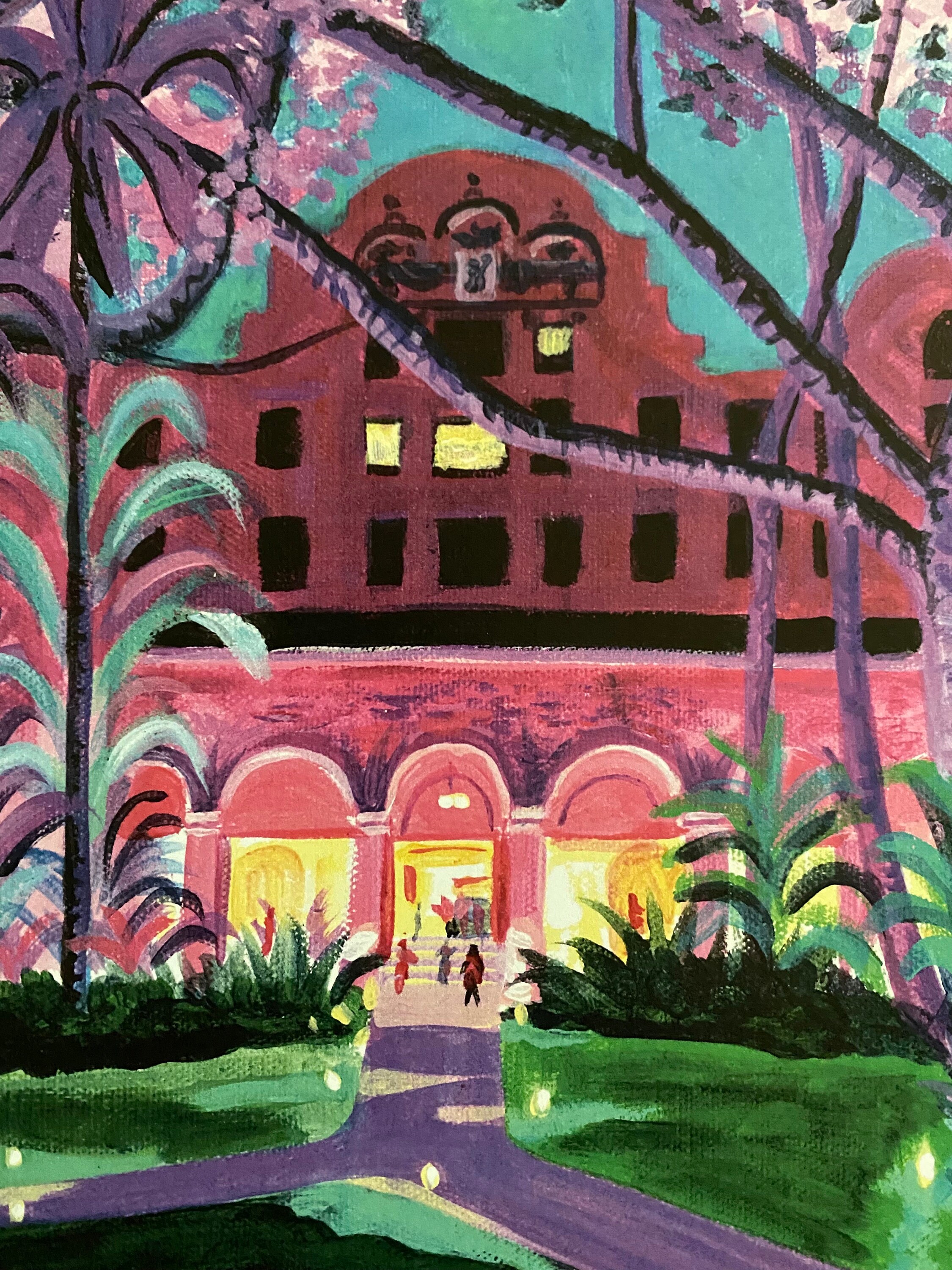 ロイヤルハワイアンホテルの夜景 | 11 x 14 水彩画のサイン入り
