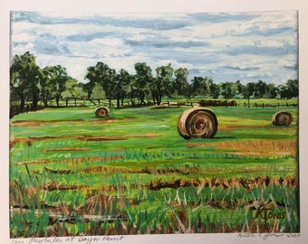 NEW Hay Bales at Bayou Point - 8 X 10 small Signed Farm Louisiana Art Print by Louisiana Artist Kristi Jones