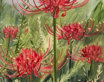 Spinnen Lilien und Rosmarin | Druck 11 X 14 Zoll | Louisiana Künstler Kristi Jones | Impressionistische Malerei | fallen Herbstblumen Kunst