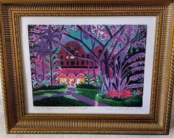 ロイヤルハワイアンホテルの夜景 | 11 x 14 水彩画のサイン入り