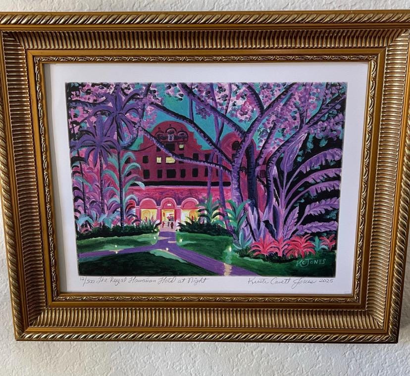 ロイヤルハワイアンホテルの夜景 | 11 x 14 水彩画のサイン入り