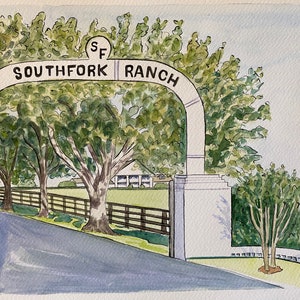 Southfork Ranch | Dallas Television series soap opera Texas Watercolor by Kristi C Jones J R Ewing family home western cowboy ranch
