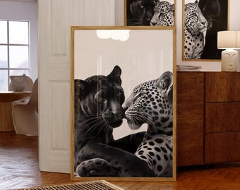 Impression d'art mural élégant - impression léopard rugissement - noir et blanc - décoration d'intérieur - art mural imprimable - téléchargement numérique