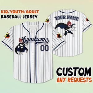 Custom Syndrome The Incredibles Baseball Jersey, Black Villain Jersey Shirt, Personalized Superhero Costume, Disney Family Trip Tee