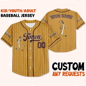 Custom Timon Birthday Baseball Jersey, Lion King Party Shirt, Personalized Name Number Jersey, Disney Trip Tee, Family Gift