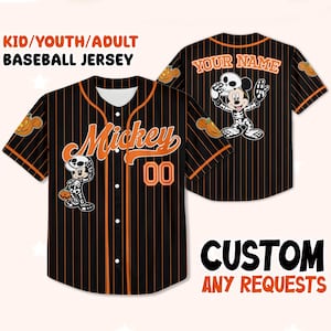 Custom Halloween Mickey Baseball Jersey, Skeleton Mickey Disney Trip Shirt, Kid Youth Adult Matching Disney Outfit, Personalized
