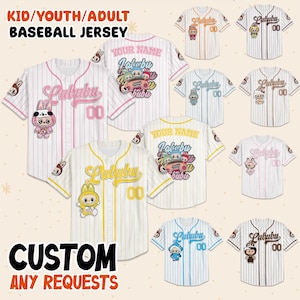 Camiseta de béisbol personalizada de Labubu, conjunto a juego para niños, jóvenes y adultos, linda camiseta familiar de dibujos animados, camiseta personalizada de viaje a Disney 2025