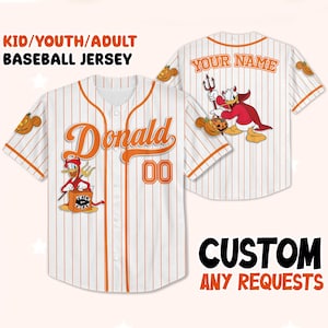 Custom Halloween Donald Duck Baseball Jersey, Family Vacation Disney Shirt, Matching Group Halloween Outfit, Personalized Jersey