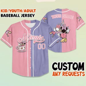 Custom Disney Minnie Baseball Jersey – Mickey & Friends White Shirt, Matching Family Disney Trip Outfit, Personalized Team Tee