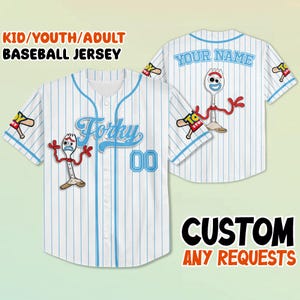 Camisa de beisebol personalizada Forky, camisa infantil/jovem/adulta inspirada em brinquedo, camiseta combinando para férias em família, ideia de presente