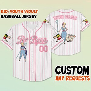 Camisa de beisebol Bo Peep personalizada, camisa infantil/jovem/adulta inspirada em brinquedo, roupa para combinar com a família, camiseta para presente de aniversário