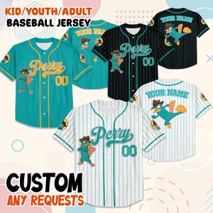 Custom Phineas And Ferb Perry The Platypus Baseball Jersey, Perry Birthday Jersey, Phineas And Ferb Disney Baseball Jersey, Perry Jersey