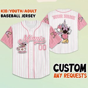 Custom Disney Minnie Baseball Shirt – Mickey & Friends White Tee, Family Vacation Outfit, Personalized Disney Trip Matching Shirt