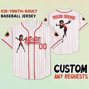 Custom Violet Baseball Jersey Shirt, Personalized Incredibles Kid/Youth/Adult Jersey, Superhero Family Matching Gift Outfit