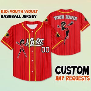 Custom Violet Baseball Jersey Shirt, Personalized Incredibles Kid/Youth/Adult Jersey, Superhero Family Matching Gift Outfit
