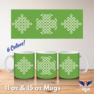 Mandala Ceramic Coffee Mug: Kolam, Rangoli Knot Design - Spiritual Gift