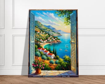 Mediterranean Coastal View Poster: Seaside Window Art Print